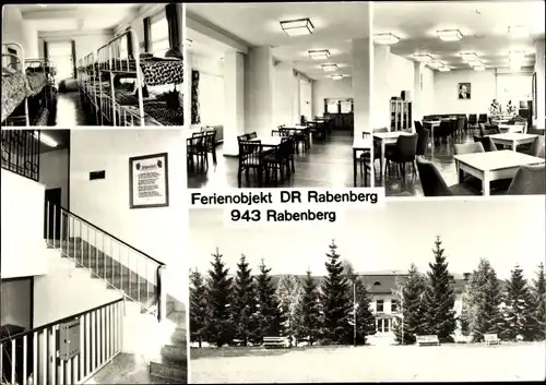 Ak Rabenberg Erzgebirge, Ferienobjekt DR Rabenberg, Schlafsaal, Treppenhaus, Speisesaal, Eingang