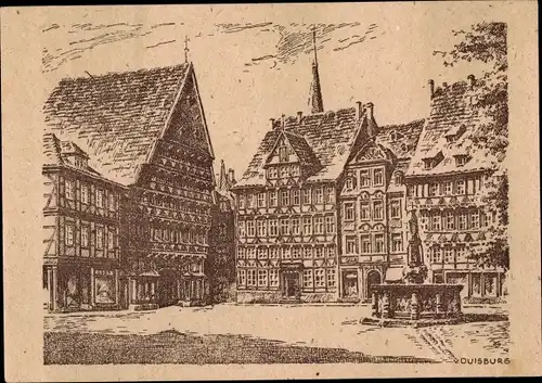 Künstler Ak von Duisburg, Wolfgang, Hildesheim, Alt-Hildesheim, Marktplatz mit Brunnen