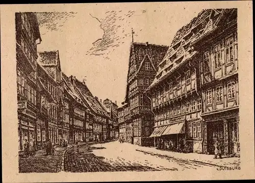Künstler Ak von Duisburg, Wolfgang, Hildesheim, Alt-Hildesheim, Osterstraße mit Altdeutschem Haus