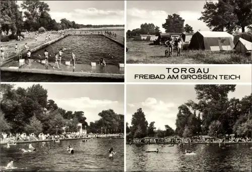 Ak Torgau an der Elbe, Freibad am großen Teich, Zeltplatz