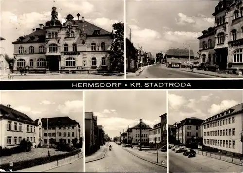 Ak Hermsdorf inThüringen, Rathaus, Friedensschule, VEB Keramische Werke, Friedrich-Engels-Straße