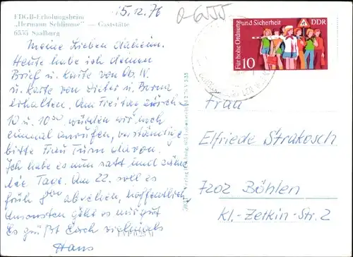 Ak Saalburg in Thüringen, FDGB Erholungsheim Hermann Schlimme, Gaststätte