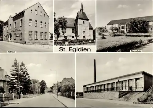 Ak St. Egidien Sachsen, Rathaus, Bahnhofstraße, Oberschule, Klubhaus