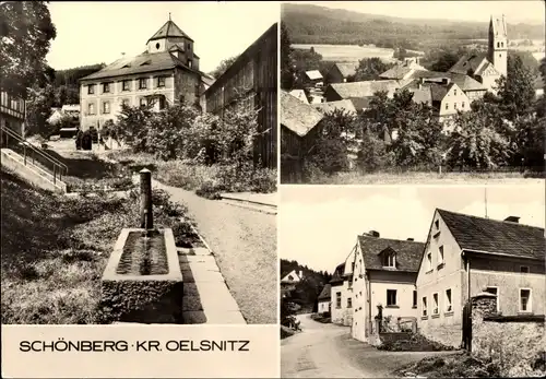 Ak Schönberg am Kapellenberg Bad Brambach im Vogtland, Kirche, Brunnen, Ortsansichten