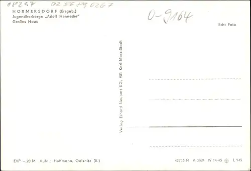 Ak Hormersdorf Zwönitz im Erzgebirge Sachsen, Jugendherberge Adolf Hennecke, Großes Haus