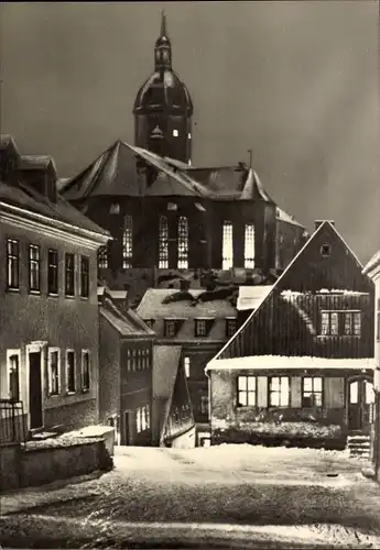 Ak Annaberg Buchholz im Erzgebirge, Kirche, Ortsansicht in Winternacht