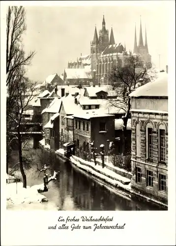 Ak Erfurt in Thüringen, Dom, St. Severi, Frohe Weihnachten, Glückwunsch Neujahr, Winter