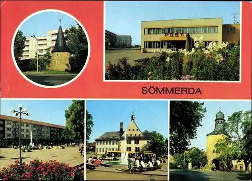 Ak Sömmerda in Thüringen, Stadtmauer, Post, Markt, Rathaus, Erfurter Tor