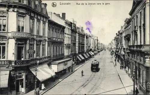 Ak Louvain Leuven Flämisch Brabant, Rue de la Station vers la gare, Berlitz School, Quo Vadis