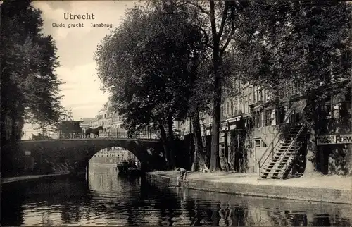 Ak Utrecht Niederlande, Oude gracht, Jansbrug, Brücke, Kanal