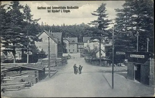 Ak Schmiedeberg Dippoldiswalde im Erzgebirge, Gasthaus Buschmühle, Straßenpartie