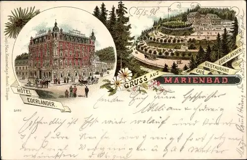 Litho Mariánské Lázně Marienbad Region Karlsbad, Hotel Egerländer, Cafe Restaurant Egerländer