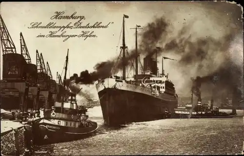 Ak Hamburg, Schnelldampfer Deutschland im Hafen, HAPAG