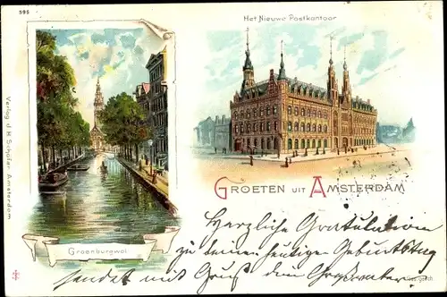 Litho Amsterdam Nordholland Niederlande, Het Nieuwe Postkantoor, Groenburgwal