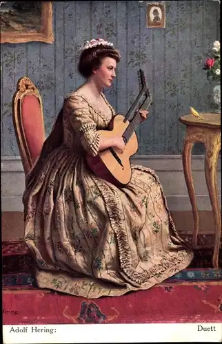 Künstler Ak Hering, Adolf, Duett, Frau spielt Gitarre