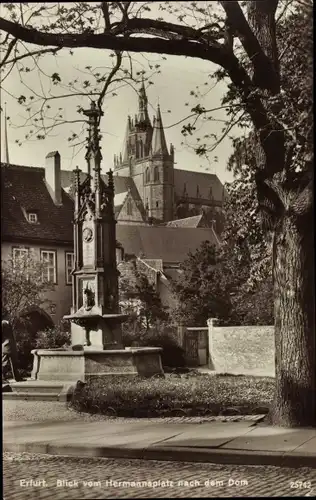 Ak Erfurt in Thüringen, Blick vom Hermannsplatz zum Dom, Brunnen