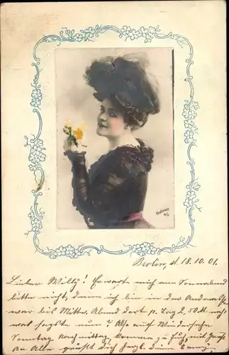 Passepartout Ak Portrait einer Frau mit Hut