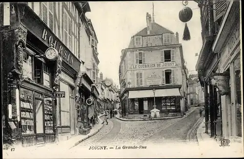 Ak Joigny Yonne, La Grande Rue, Le Courrier de Joigny, Geschäft Boursin