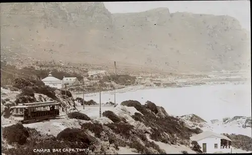 Ak Camps Bay Cape Town Kapstadt Südafrika, Küstenpartie, Straßenbahn