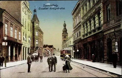 Ak Szombathely Ungarn, Erzsebet kiralyne utca, Straßenbahn