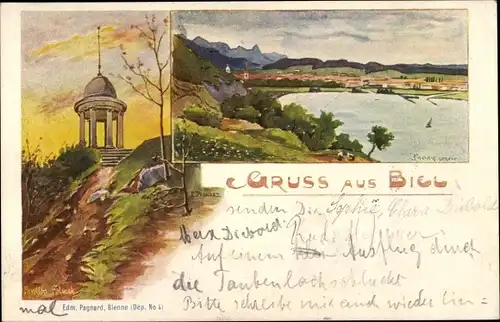 Künstler Ak Biel Bienne Kt Bern, Panorama, Pavillon Felseck
