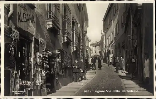 Ak Lugano Kanton Tessin Schweiz, Via della Cattedrale, Geschäft Albana