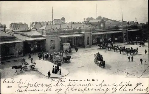 Ak Lausanne Kanton Waadt, La Gare, Bahnhof