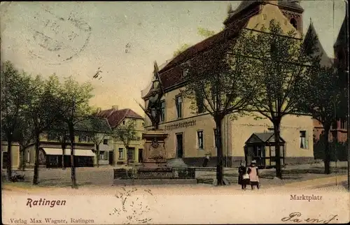 Ak Ratingen Nordrhein Westfalen, Marktplatz, Amtsgericht, Denkmal