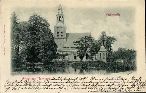 Ak Nordhorn in der Grafschaft Bentheim, Vechtepartie, Kirche