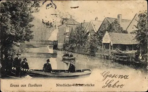 Ak Nordhorn in der Grafschaft Bentheim, Nördliche Vechtebrücke, Boot