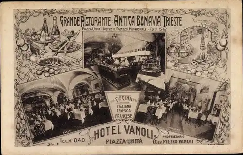 Ak Triest Trieste Friuli Venezia Giulia, Grande Ristorante Antica Bonavia, Hotel Vanoli Piazza Unita