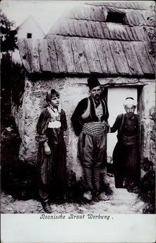 Foto Ak Bosnien, Bosnische Brautwerbung, Trachten