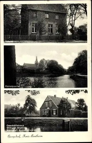Ak Georgsdorf in der Grafschaft Bentheim, Schule, Kanal, Geschäftshaus Wilhelm Wieking