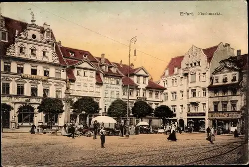 Ak Erfurt in Thüringen, Fischmarkt, Café, Geschäfte