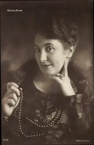 Ak Schauspielerin Gerta Bree, Portrait, Perlenkette, Autogramm 1916