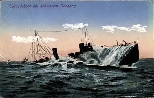 Ak Deutsches Kriegsschiff, Torpedoboot bei schwerem Seegang, Kaiserliche Marine