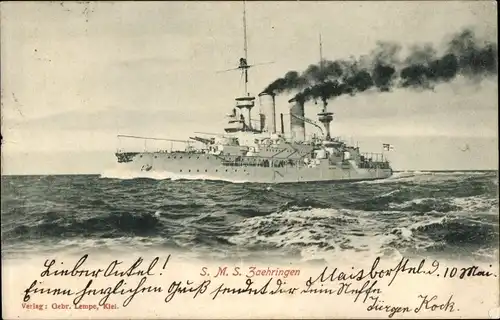 Ak Deutsches Kriegsschiff, SMS Zähringen, Kaiserliche Marine