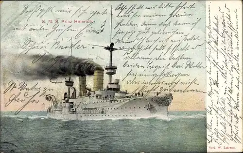 Ak Deutsches Kriegsschiff, SMS Prinz Heinrich, Kaiserliche Marine
