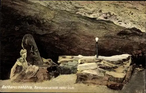 Ak Rottleben Kyffhäuserland, Barbarossahöhle, Tisch nebst Stuhl