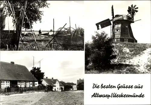 Ak Altwarp in Mecklenburg Vorpommern, Windmühle, Ortspartie, Fischernetz