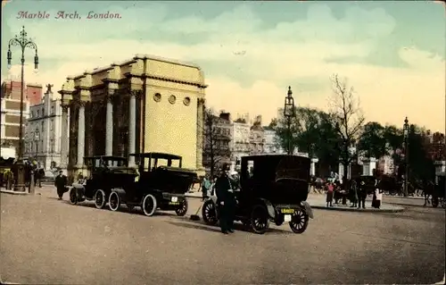 Ak London City England, Marble Arch, Automobile