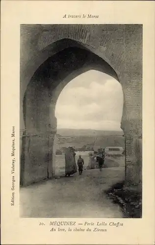 Ak Meknès Marokko, Porte Lalla Chaffsa, Au lorn, la chaine du Zeroun, Tor