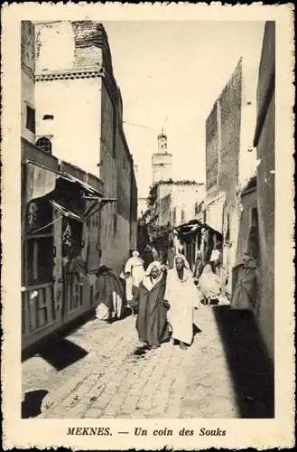 Ak Meknès Marokko, Un coin des Souks, Straßenszene, Markt