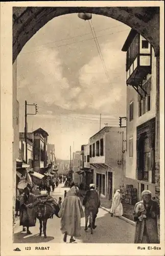 Ak Rabat Marokko, Rue El-Gza, Straßenszene, Esel