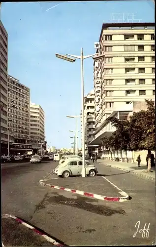 Ak Casablanca Marokko, Hotel El Mansour et Avenue de l'Armee Royale, Autos