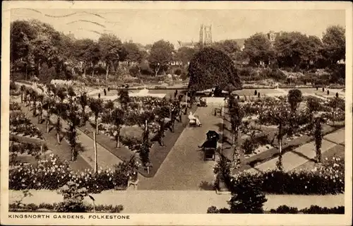Ak Folkestone Kent England, Kingsnorth Gardens, Gartenanlage, Besucher