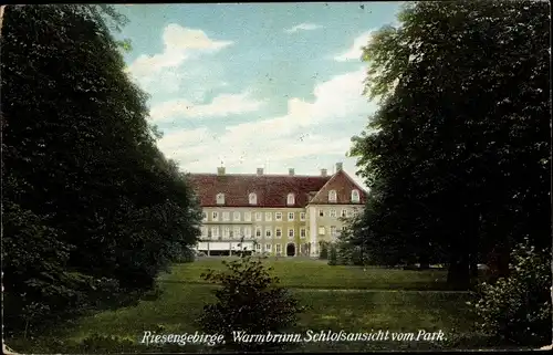 Ak Cieplice Śląskie Zdrój Bad Warmbrunn Riesengebirge Schlesien, Schlossansicht vom Park
