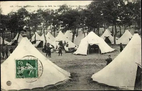 Ak Mourmelon le Grand Camp de Chalons Marne, Tentes de MM les Officiers et Tente du Rapport