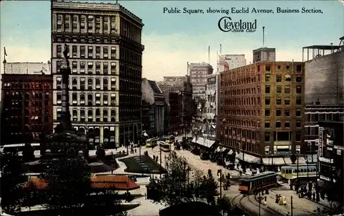 Ak Cleveland Ohio USA, Public Square, showing Euclid Avenue, Business Section