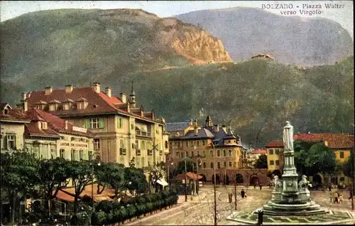 Ak Bozen Bolzano Südtirol, Piazza Walter, verso Virgolo, Denkmal